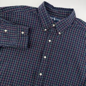 Ralph Lauren Blake Button Down‎ Shirt Mens XXL Plaid Long Sleeve Green Red Navy